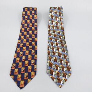 2 Vintage Ermenegildo Zegna Tie Men Floral Geo Print Novelty Italian Old Money